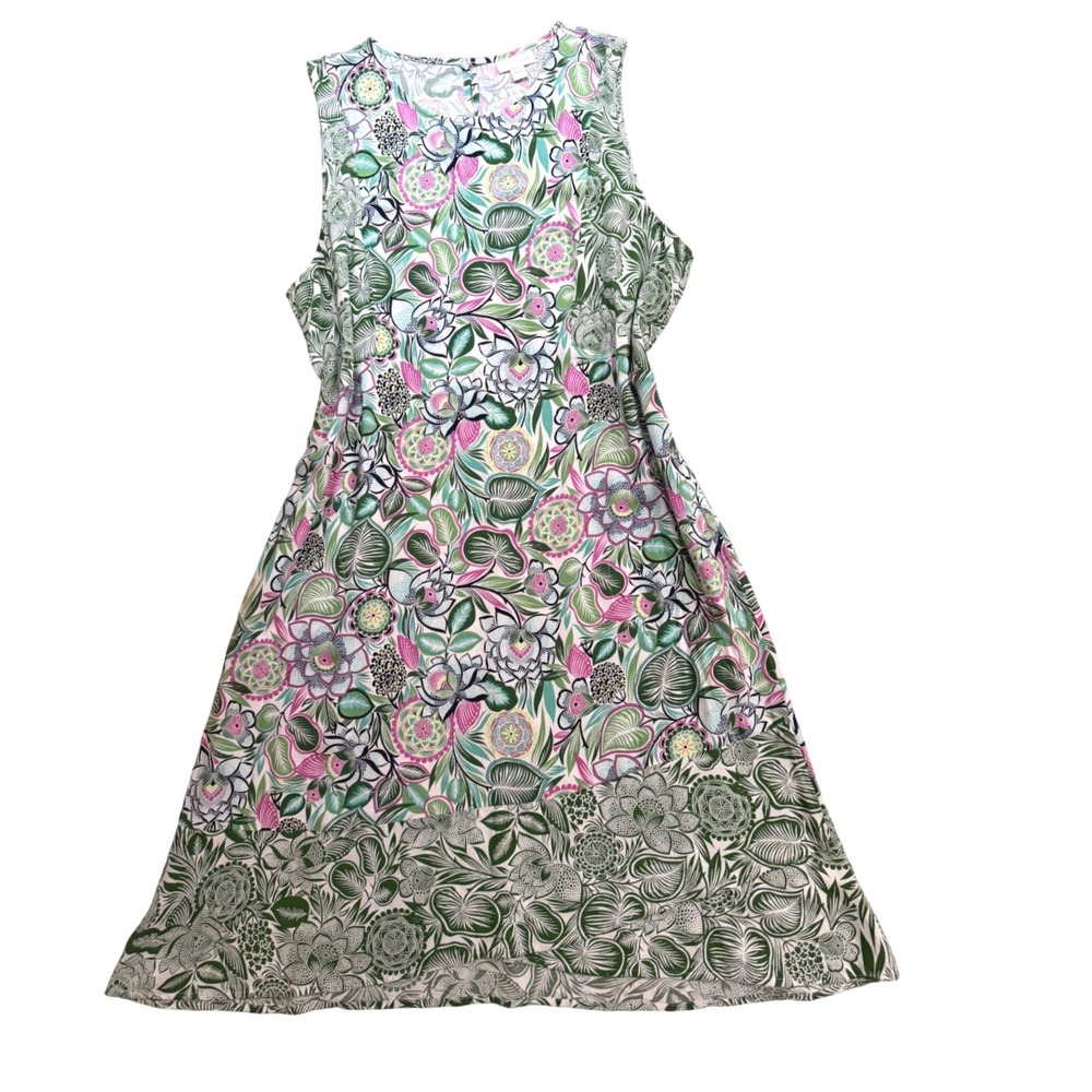 J Jill Floral Sleeveless Shift Dress Pockets Resortwear Tropical Beach Womens L - Picture 12 of 15